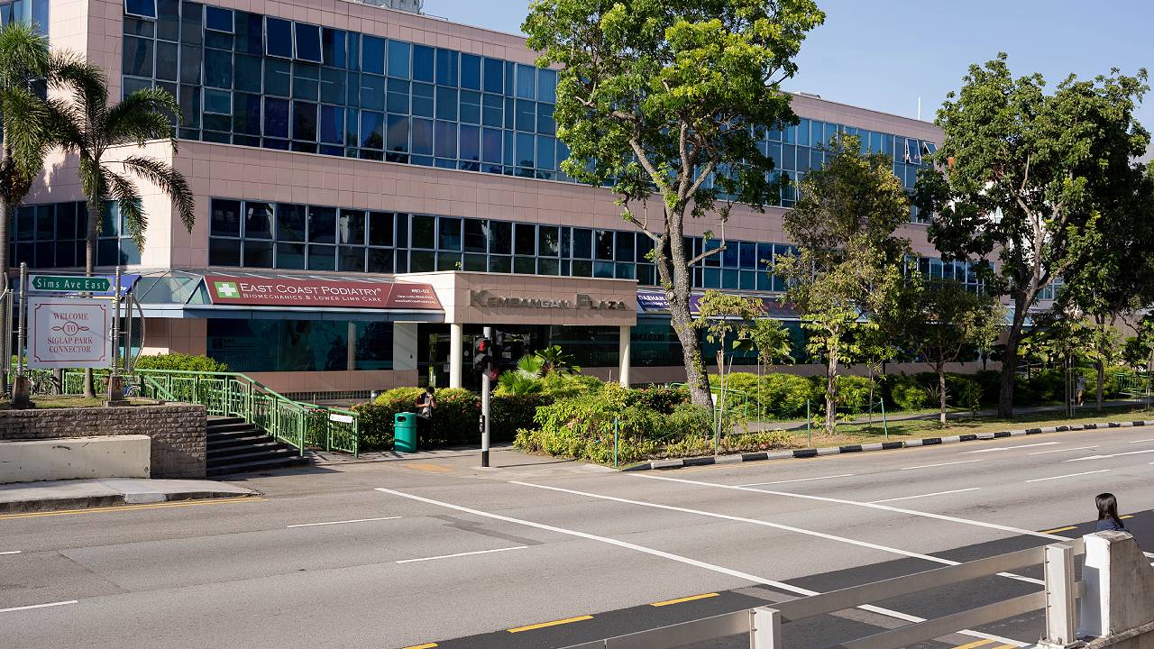 Cross the road to Sims Avenue East, head towards the entrance