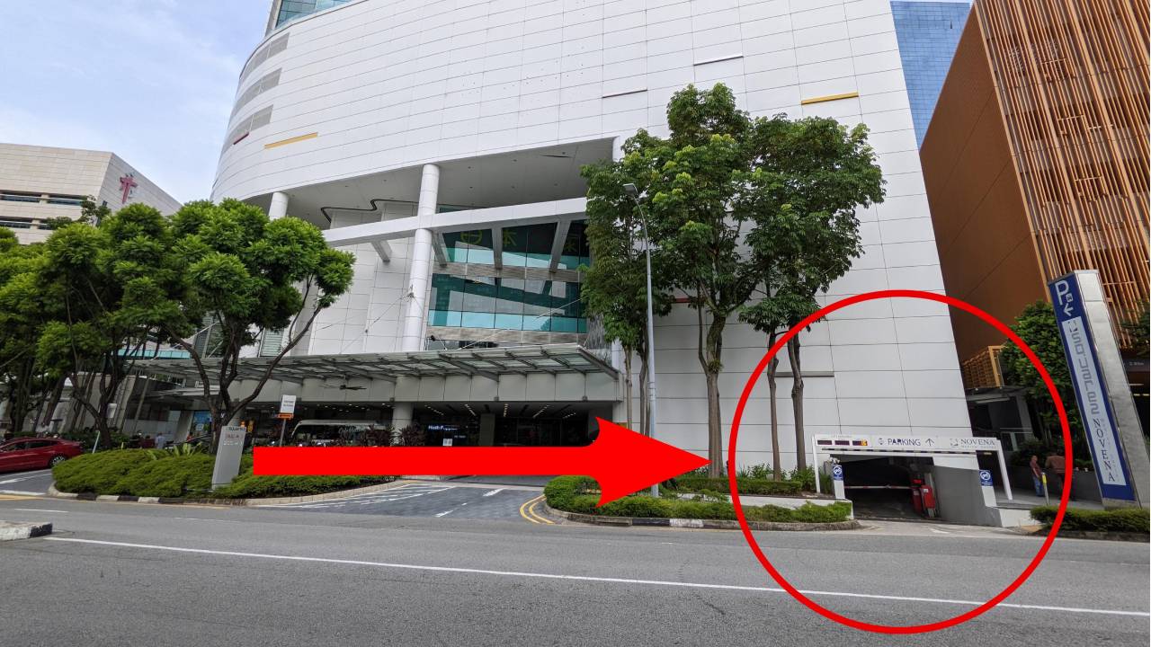 Drive along Irrawaddy Road and enter the parking entrance at Novena Square 2. This is a shared indoor parking between Square 2 and Novena Medical Center
